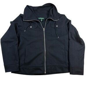 Lauren Ralph Lauren Womens Full Zip Jacket Black Cotton Blend XL Casual